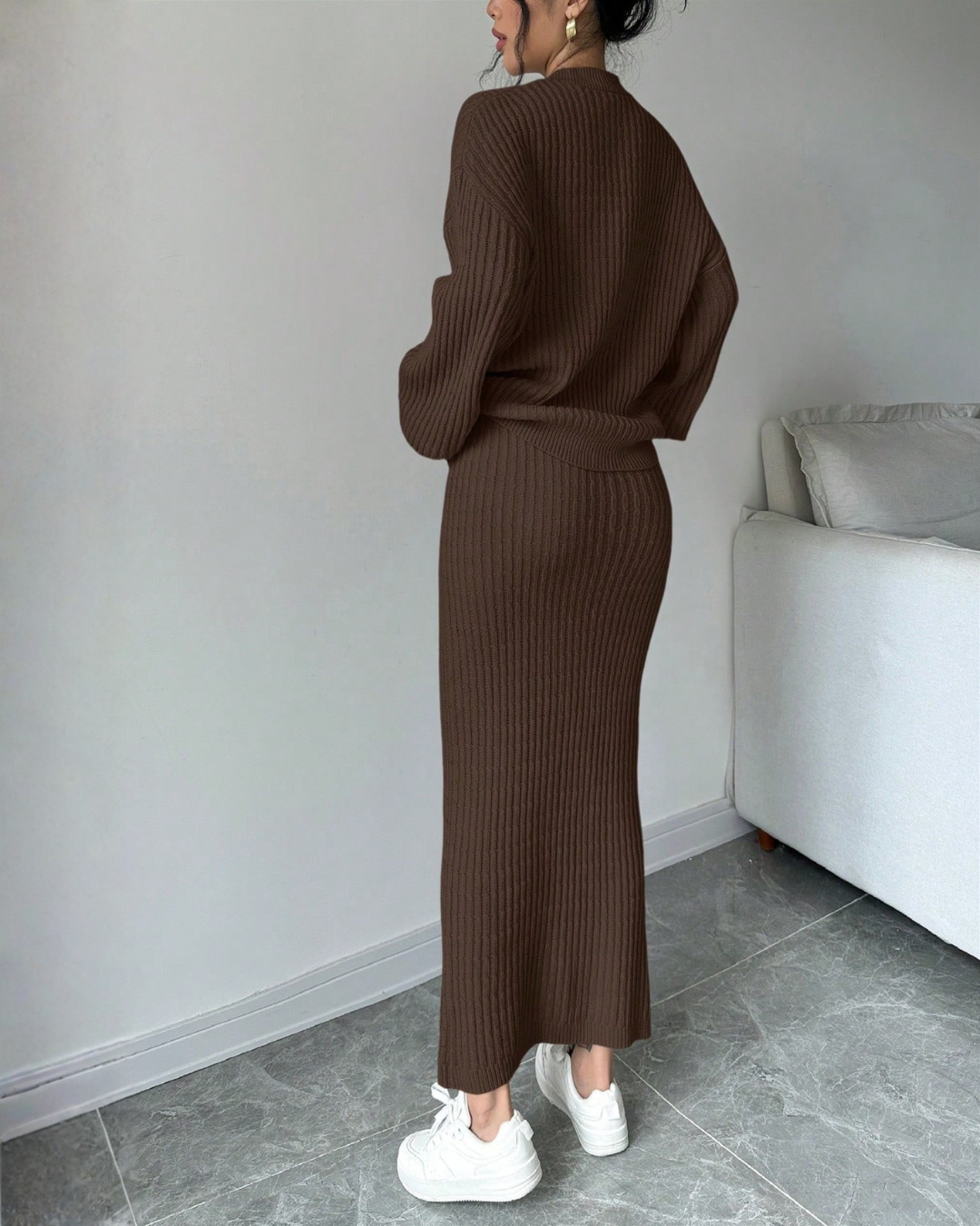 Set 2 Piezas Suéter de Manga Larga + Falda Casual – Estilo Cómodo & Elegante®