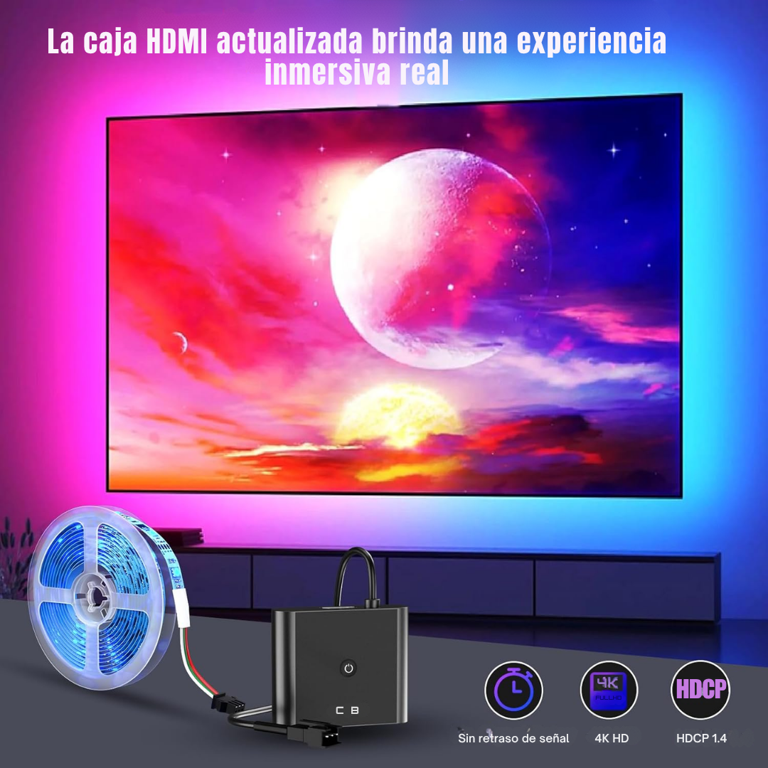 Kit de retroiluminación LED RGB que cambian de color para TV inteligente con caja de sincronización HDMI 4K30Hz, 16.4 pies para 55-75 pulgadas