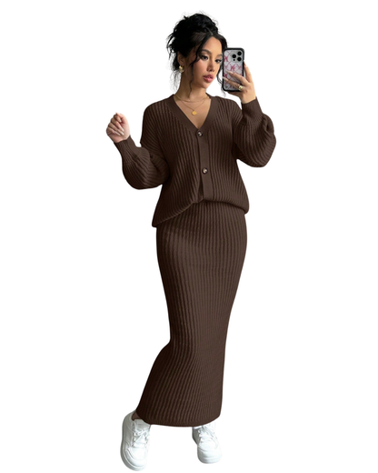 Set 2 Piezas Suéter de Manga Larga + Falda Casual – Estilo Cómodo & Elegante®