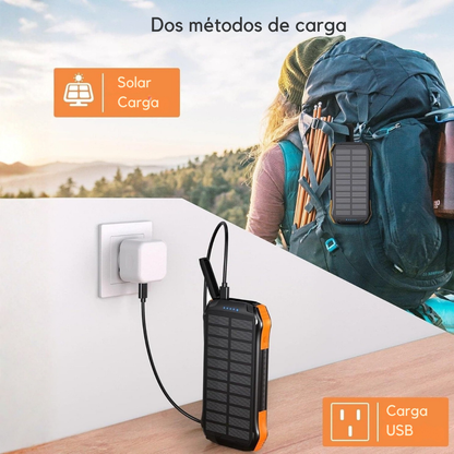 Power Bank Solar de 10.000 mAh resistente al agua y a los golpes