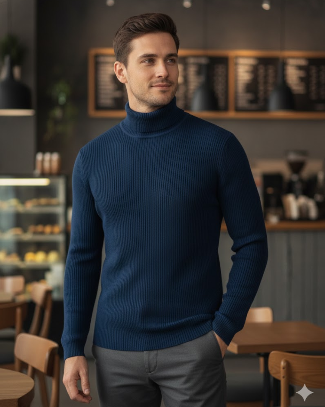 Suéter de Cuello Alto de Punto Acanalado Para Hombre®