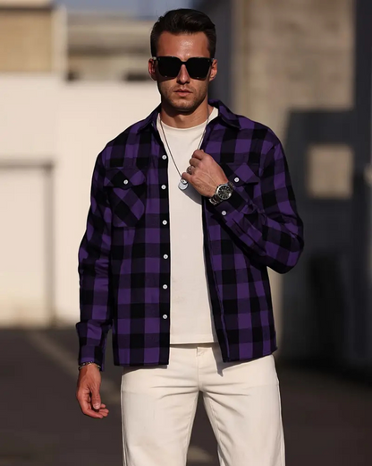 Camisa manga larga con diseño a cuadros para hombre