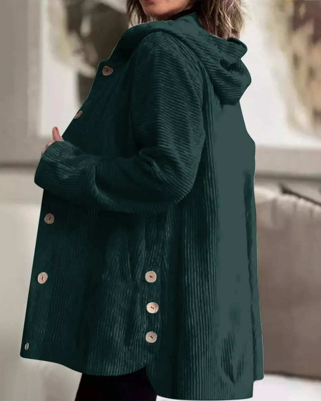 Sueter para mujer con ajuste de botones y capucha