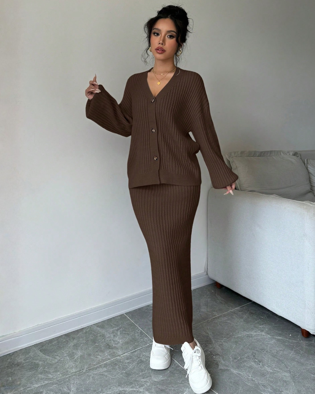 Set 2 Piezas Suéter de Manga Larga + Falda Casual – Estilo Cómodo & Elegante®