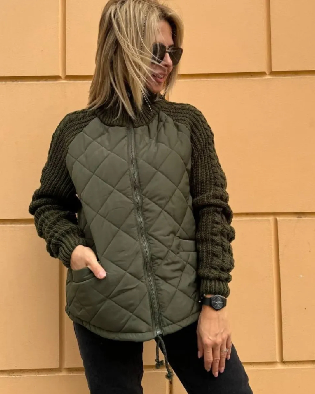 Abrigo de manga larga casual con ajuste de cremallera para mujer