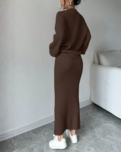 Set 2 Piezas Suéter de Manga Larga + Falda Casual – Estilo Cómodo & Elegante®