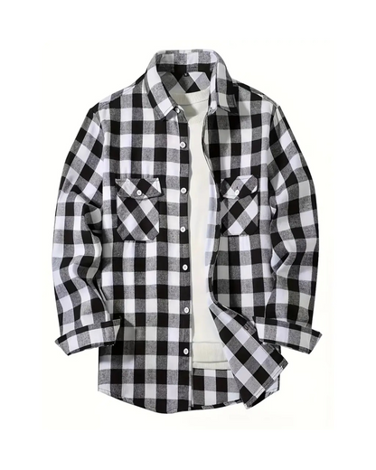 Camisa manga larga con diseño a cuadros para hombre