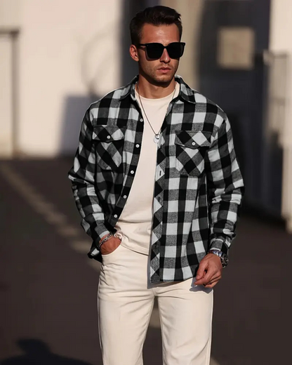 Camisa manga larga con diseño a cuadros para hombre