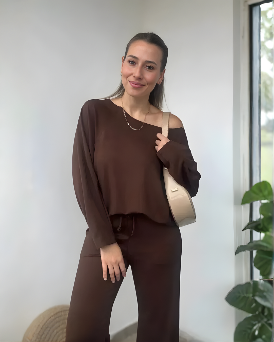 Conjunto Holgado de Dos Piezas con Tejido Suave para Mujer