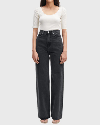 Jeans anchos de corte recto clasico para mujer