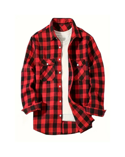 Camisa manga larga con diseño a cuadros para hombre