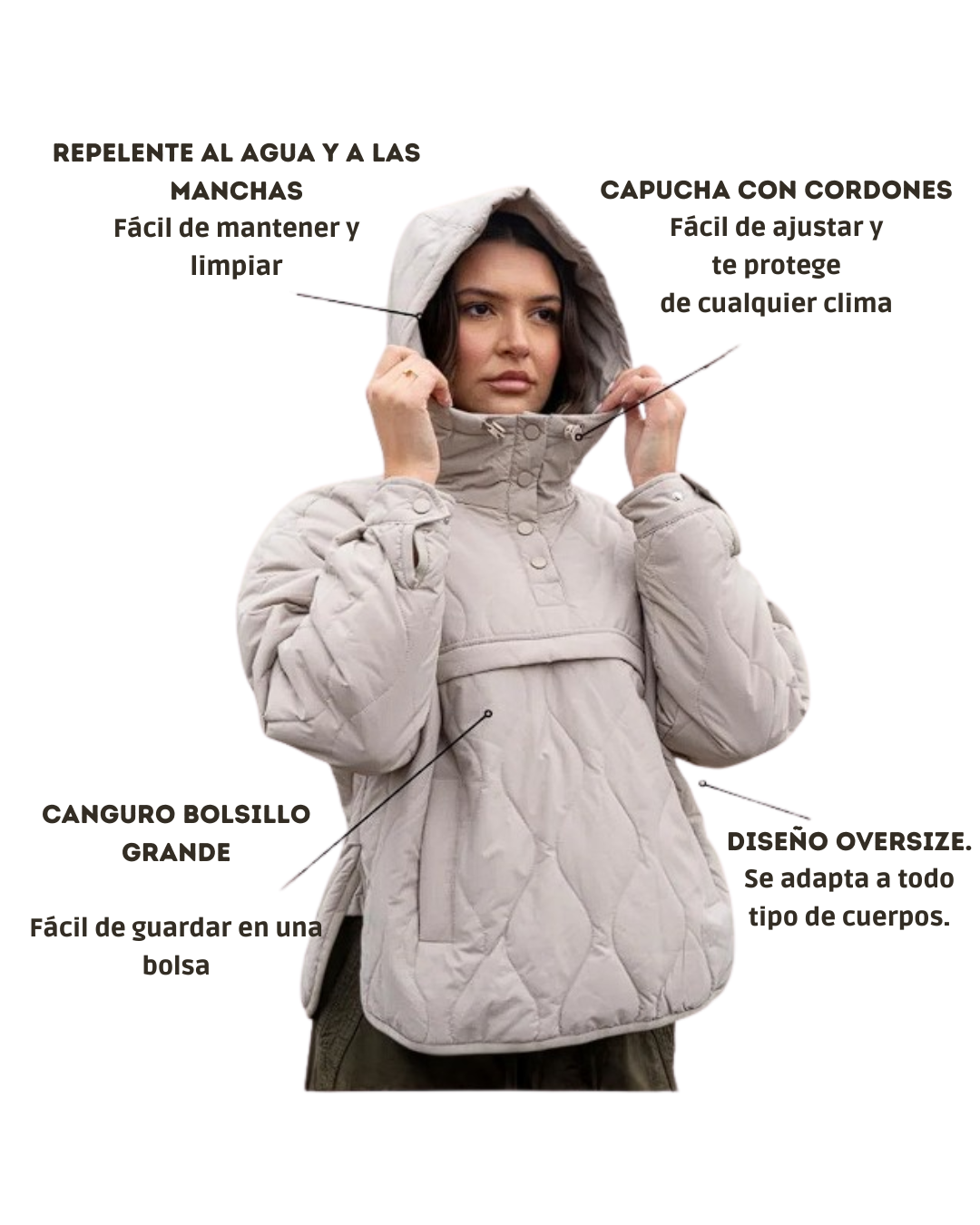 Abrigo con capucha acolchada plegable e impermeable Para Mujer