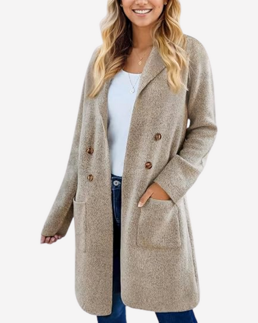 Cárdigan largo con bolsillos y botones frontales para mujer