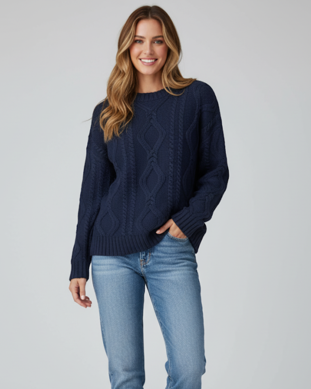 Suéter de Punto Trenzado con cuello redondo para mujer