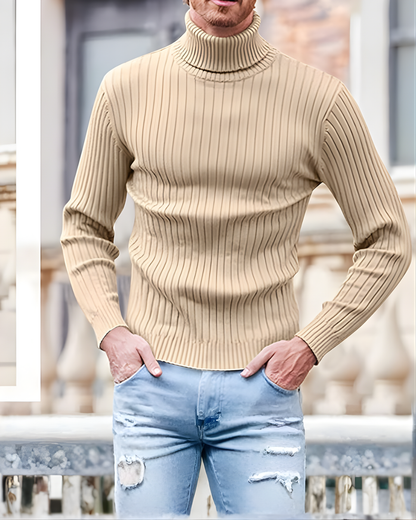 Suéter de Cuello Alto de Punto Acanalado Para Hombre®