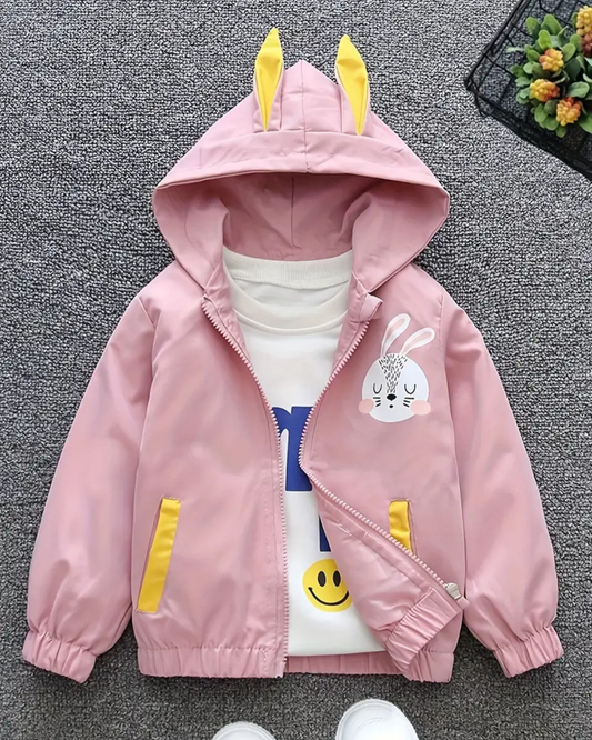 Abrigo ligero para niñas con diseño de capucha y estampado animado