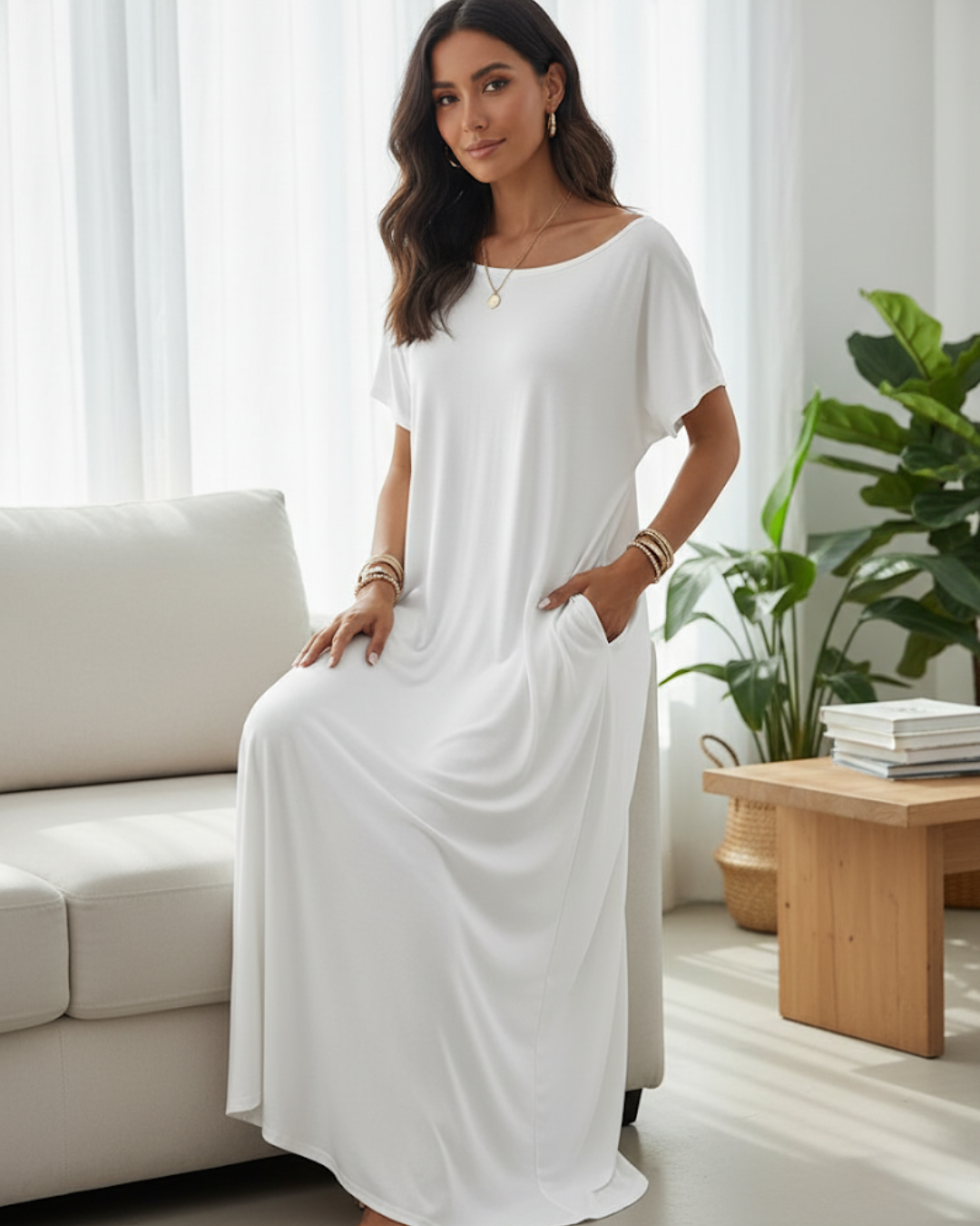 Vestido Holgado de Hombros Caídos Para Mujer