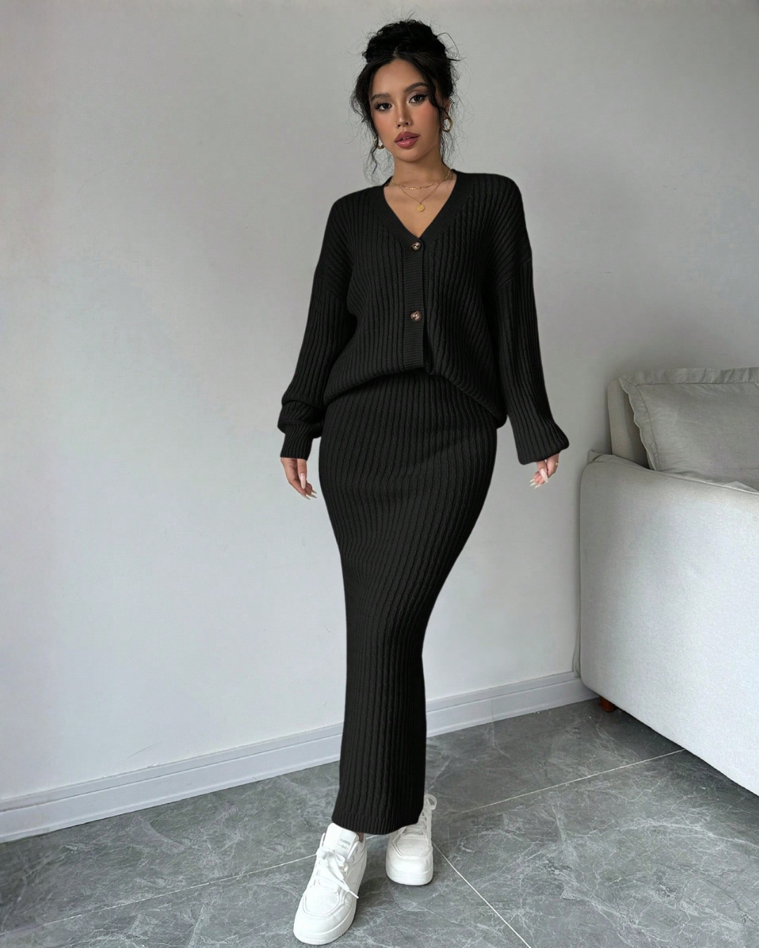 Set 2 Piezas Suéter de Manga Larga + Falda Casual – Estilo Cómodo & Elegante®