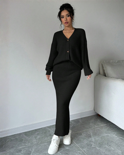 Set 2 Piezas Suéter de Manga Larga + Falda Casual – Estilo Cómodo & Elegante®