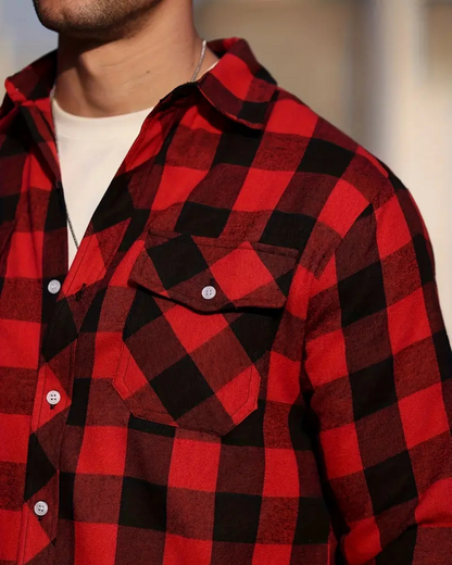 Camisa manga larga con diseño a cuadros para hombre