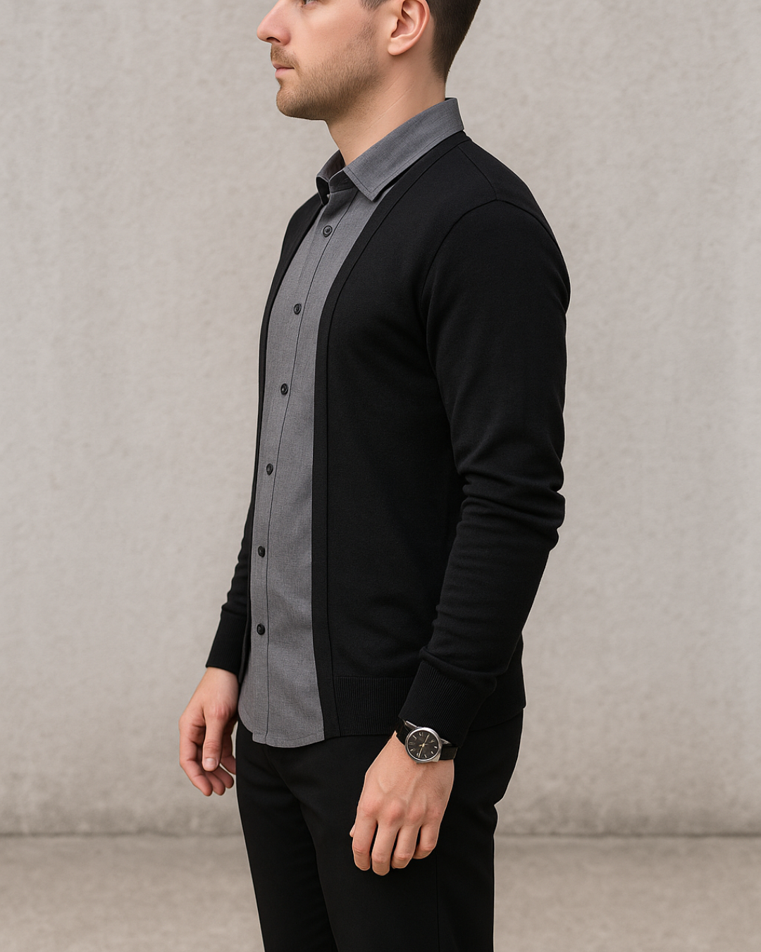 Cárdigan de Punto Elastico con Cuello de Camisa para hombre