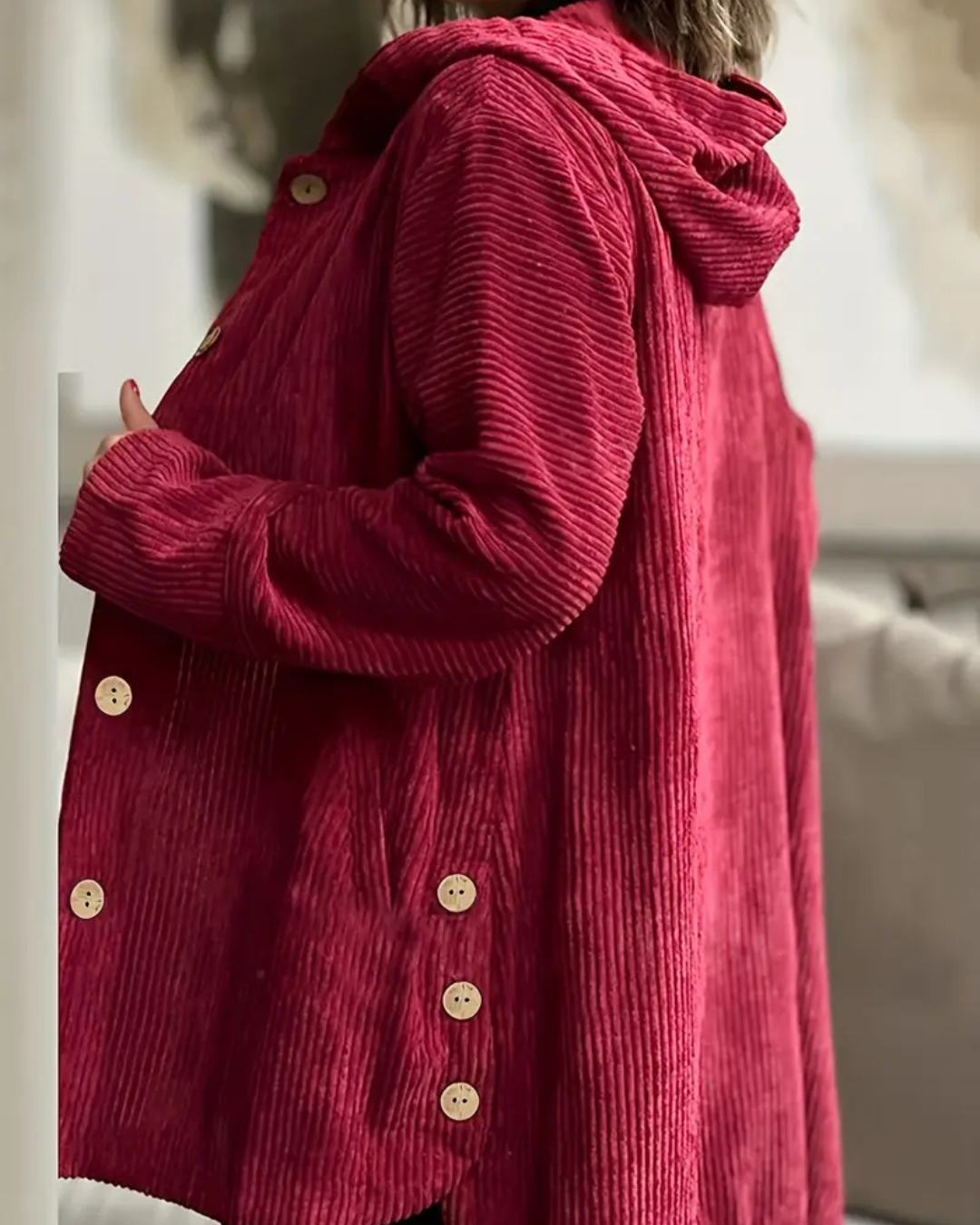 Sueter para mujer con ajuste de botones y capucha