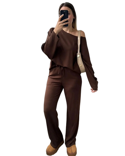 Conjunto Holgado de Dos Piezas con Tejido Suave para Mujer