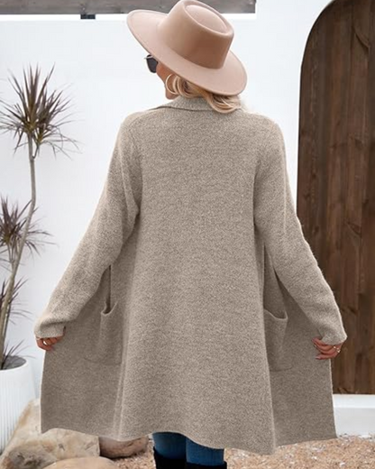 Cárdigan largo con bolsillos y botones frontales para mujer