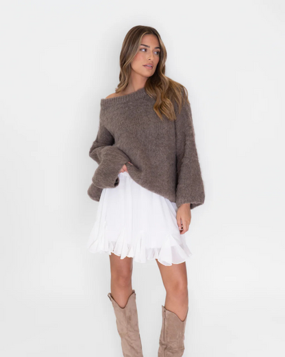 Camiseta de punto ultrasuave con hombros descubiertos para mujer