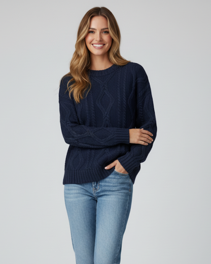 Suéter de Punto Trenzado con cuello redondo para mujer