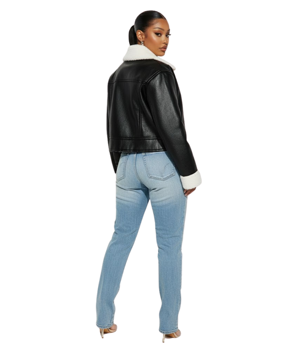 Chaqueta Bomber de Cuero Sintético con Forro Cálido Para Mujer®