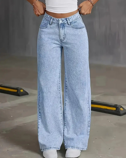 Jeans rectos de pierna ancha para mujer con estilo clasico