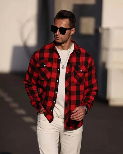 Camisa manga larga con diseño a cuadros para hombre