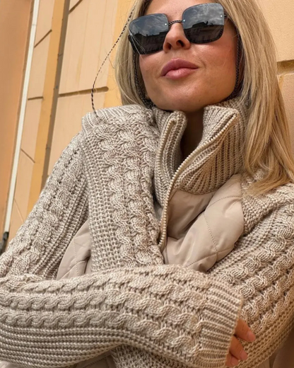 Abrigo de manga larga casual con ajuste de cremallera para mujer