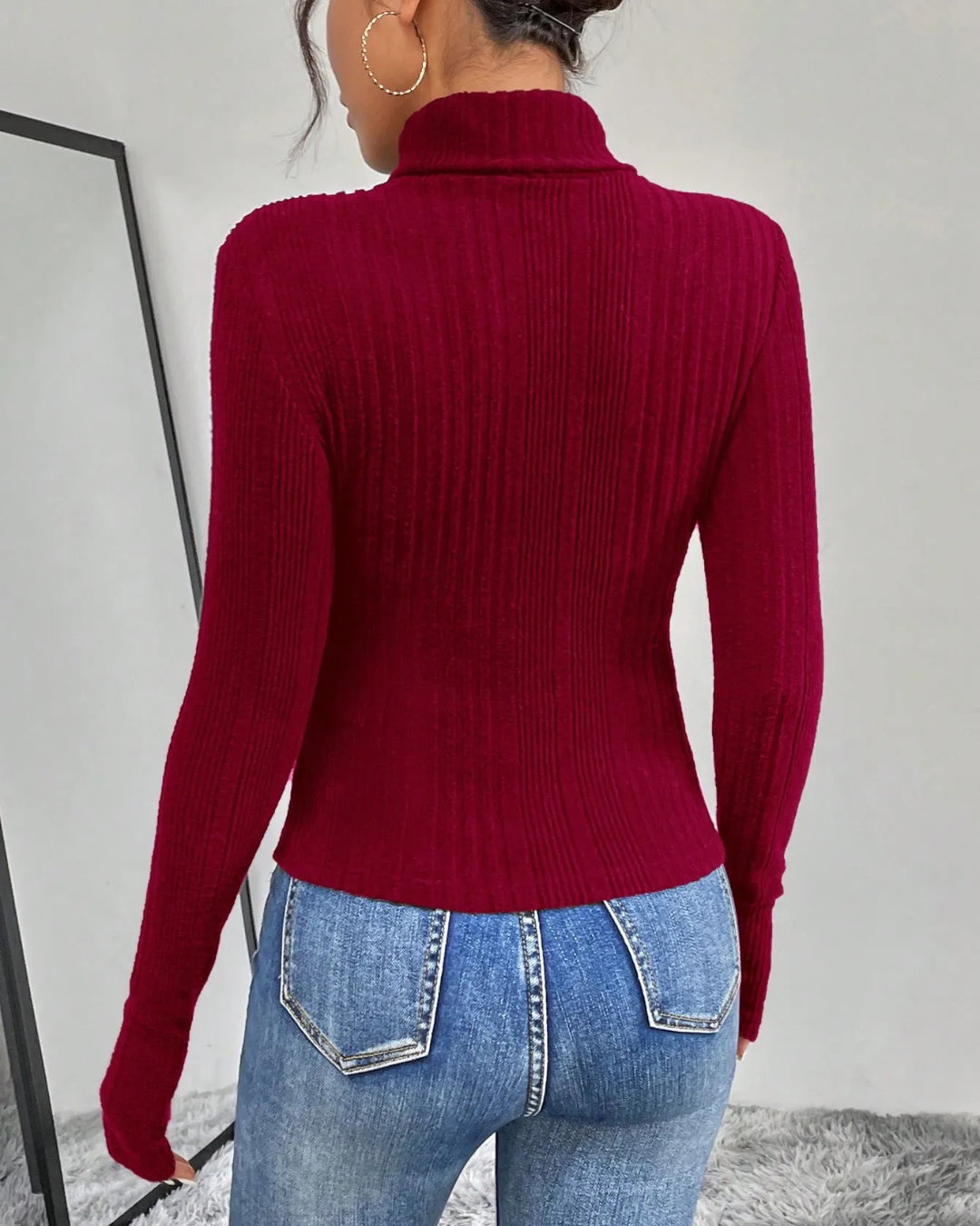 Sueter de cuello alto y manga larga para mujer