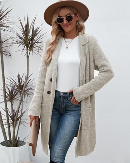 Cárdigan largo con bolsillos y botones frontales para mujer