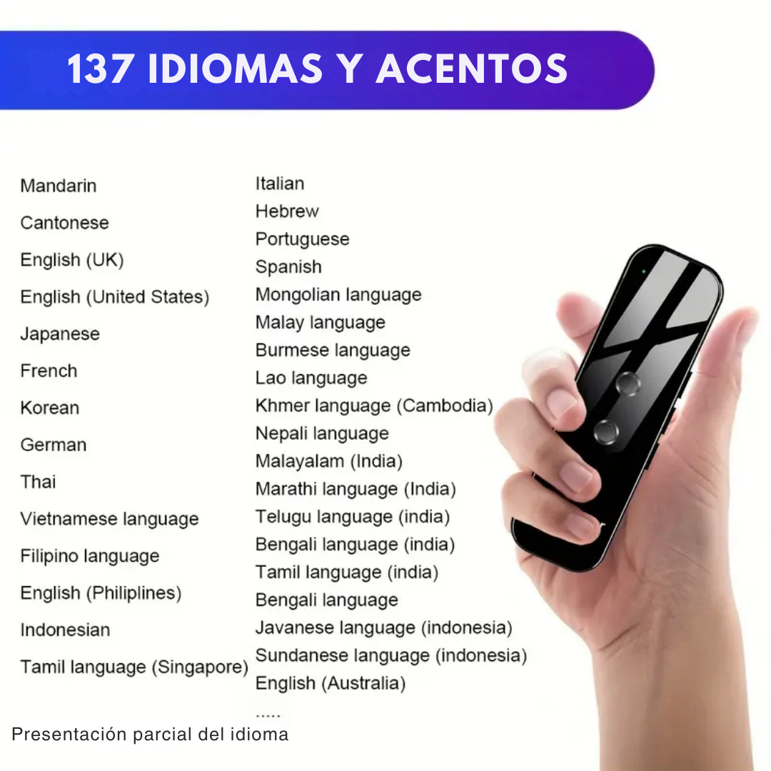 Traductor de Idiomas Portátil ten una Comunicación Instantánea en Viajes y Negocios®