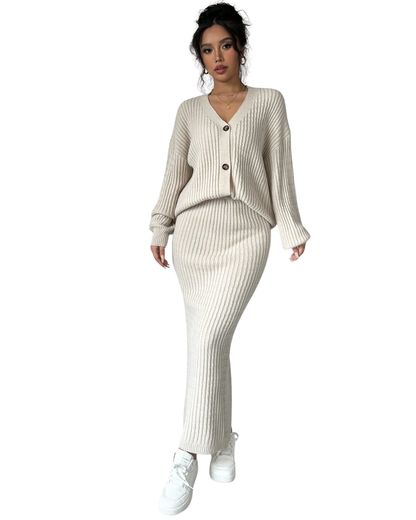 Set 2 Piezas Suéter de Manga Larga + Falda Casual – Estilo Cómodo & Elegante®