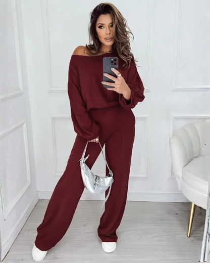 Conjunto Holgado de Dos Piezas con Tejido Suave para Mujer