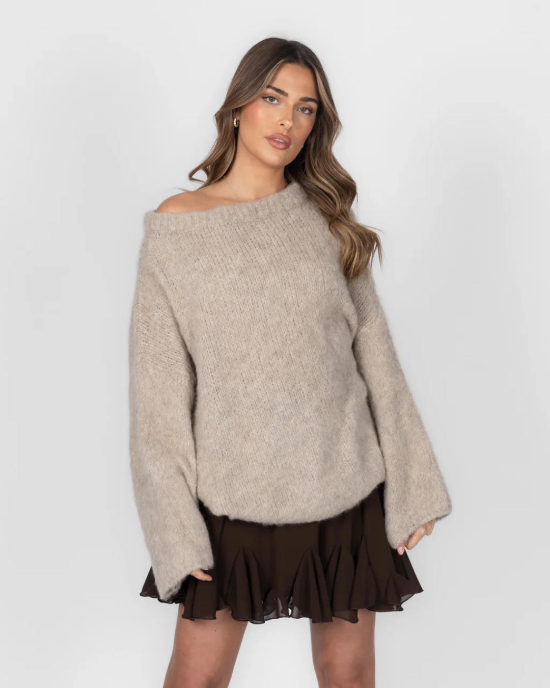 Camiseta de punto ultrasuave con hombros descubiertos para mujer