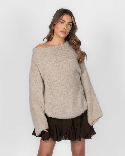 Camiseta de punto ultrasuave con hombros descubiertos para mujer