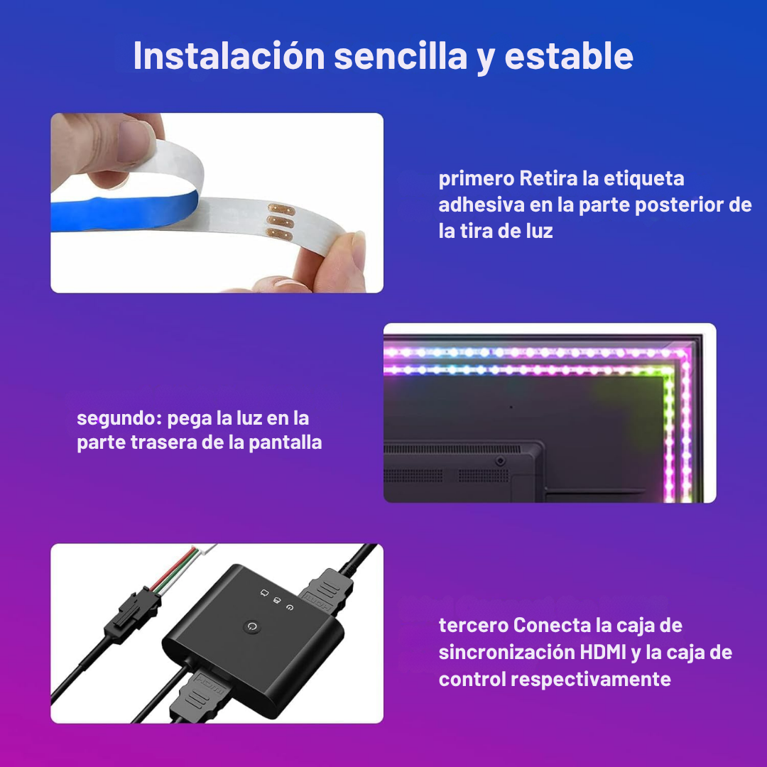 Kit de retroiluminación LED RGB que cambian de color para TV inteligente con caja de sincronización HDMI 4K30Hz, 16.4 pies para 55-75 pulgadas