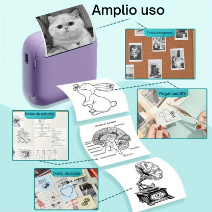 Impresora portátil recargable con impresión para múltiples usos