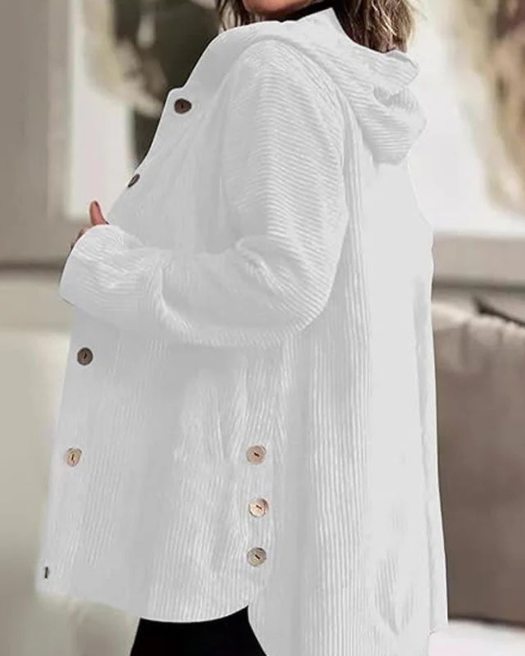 Sueter para mujer con ajuste de botones y capucha