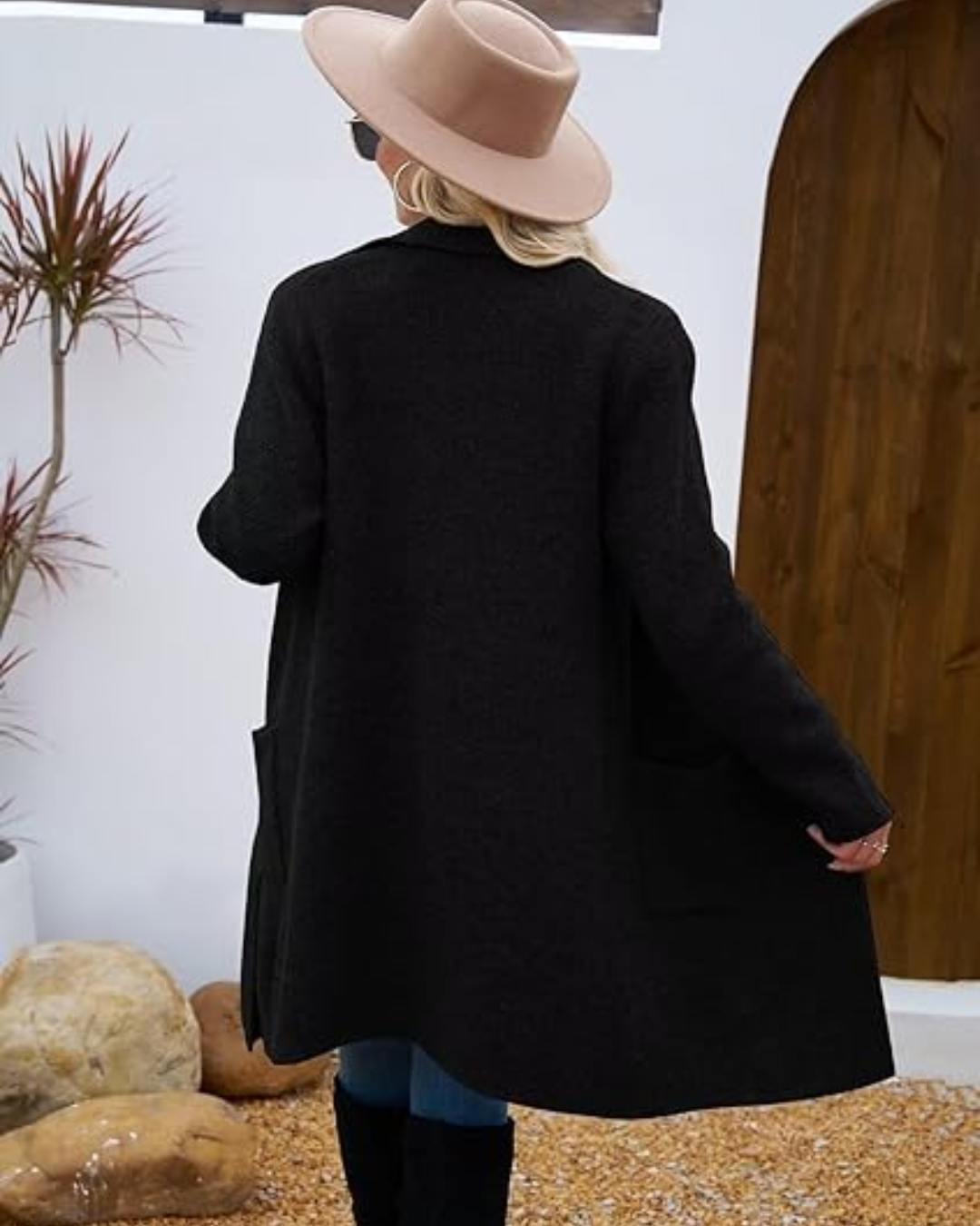 Cárdigan largo con bolsillos y botones frontales para mujer