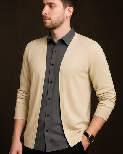 Cárdigan de Punto Elastico con Cuello de Camisa para hombre