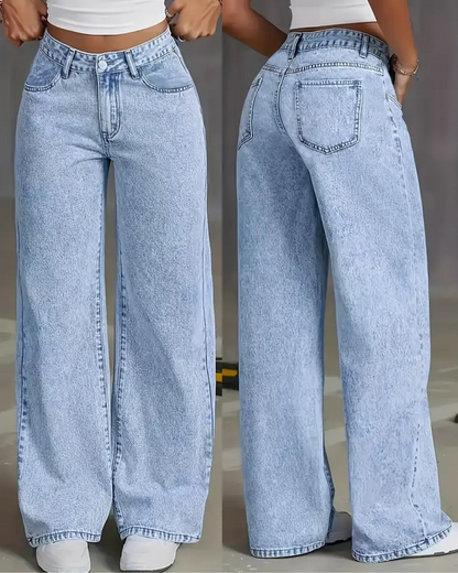 Jeans rectos de pierna ancha para mujer con estilo clasico