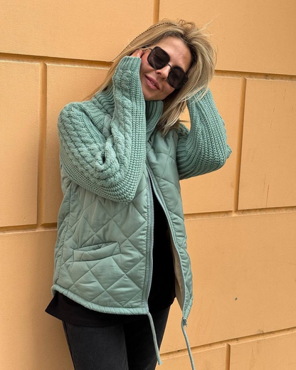 Abrigo de manga larga casual con ajuste de cremallera para mujer