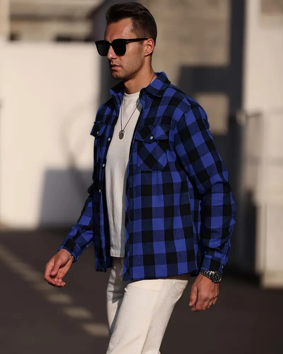 Camisa manga larga con diseño a cuadros para hombre