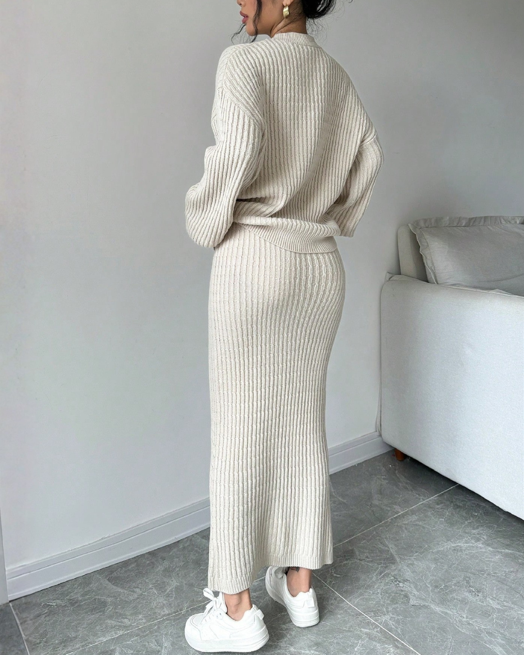 Set 2 Piezas Suéter de Manga Larga + Falda Casual – Estilo Cómodo & Elegante®